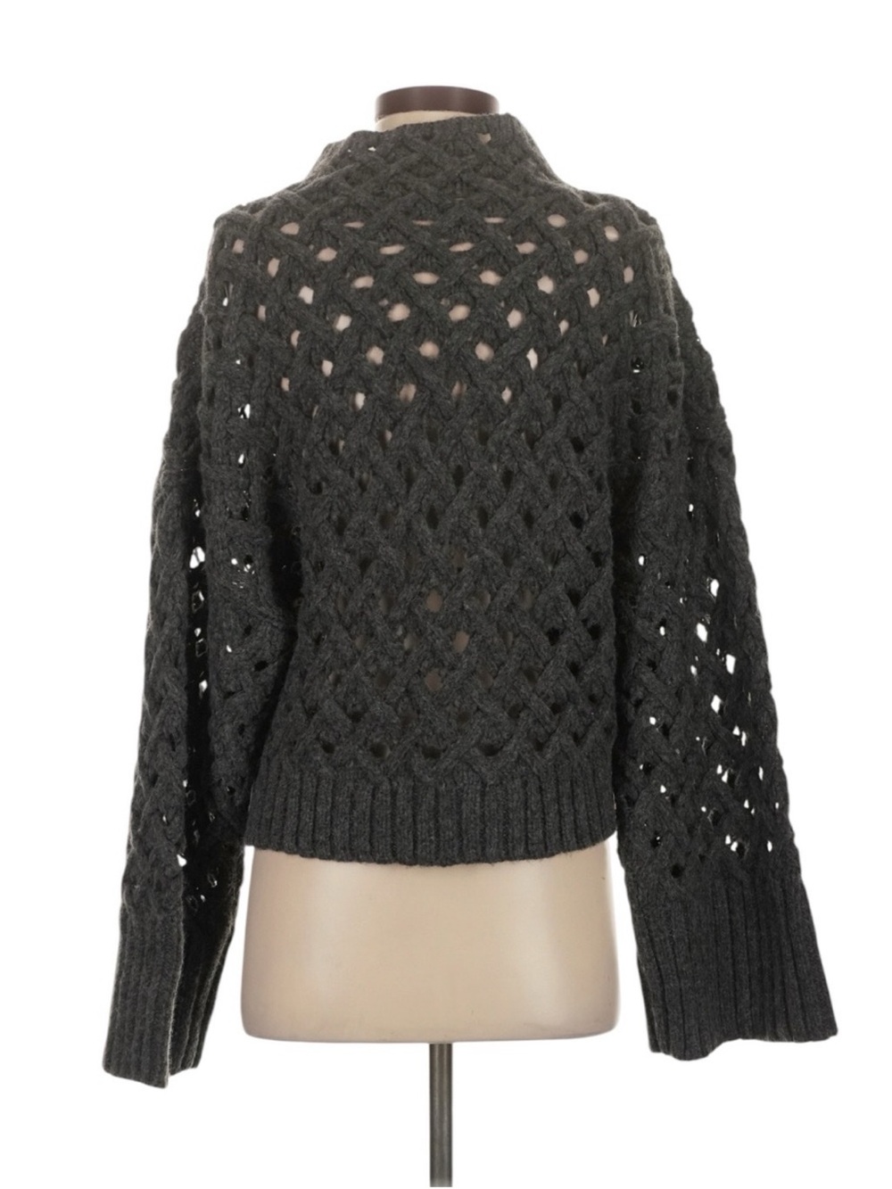 J. Crew Cross Cable Mockneck Sweater in Wool Blend M Charcoal Gray Wool Alpaca - Picture 2 of 7